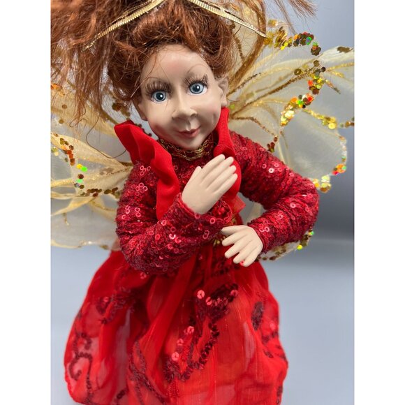 Elf Figurine Red Dress Gold Wings Fairy Pixie Fantasy Signed 12"  Real Eye lashe - Picture 11 of 16